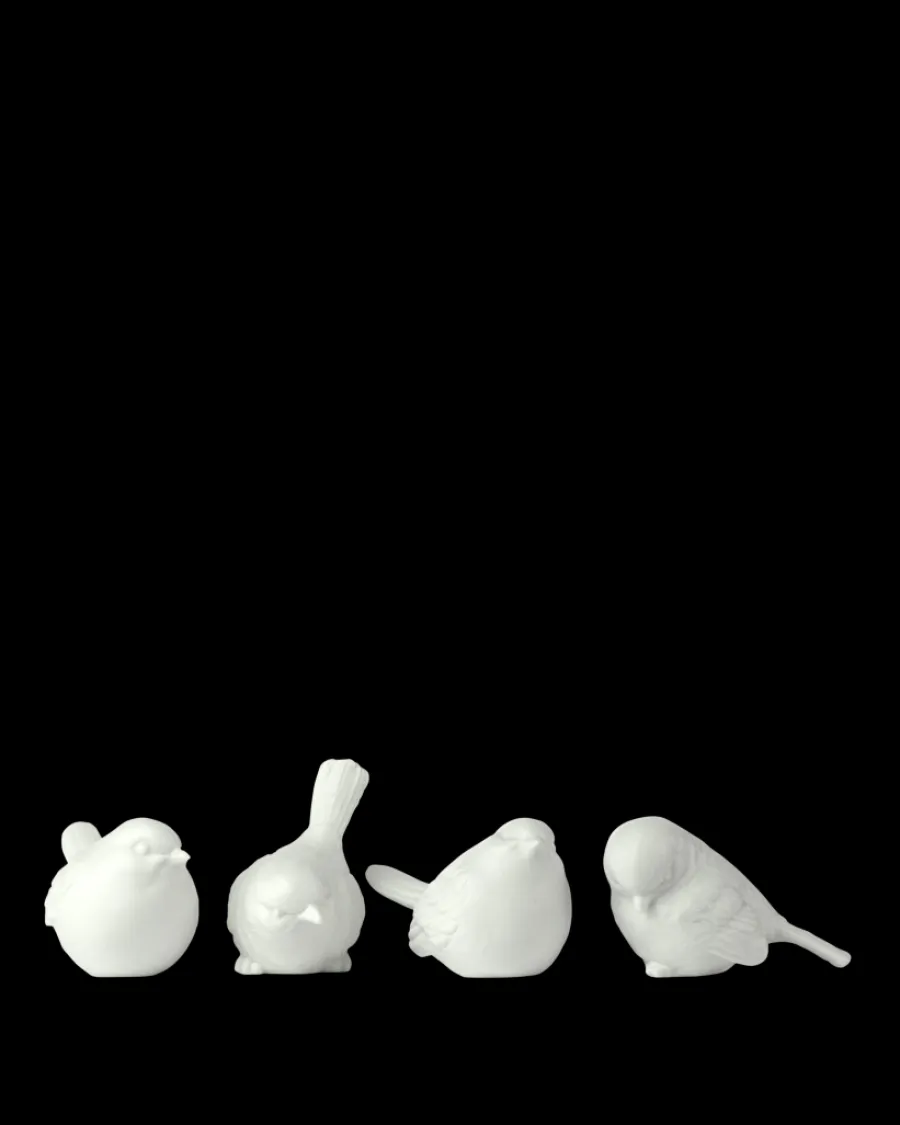 Clearance Polspotten Unglazed Porcelain Sparrows set of 4 white